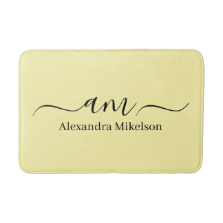 Tapis de bain minimaliste blanc Monogramme Simple