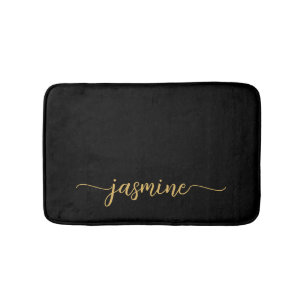 Tapis De Bain Minimaliste Script de Nom en Monogramme Féminin Or
