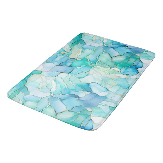 Tapis De Bain Mint Aqua Pearl Marbre or (Angle)