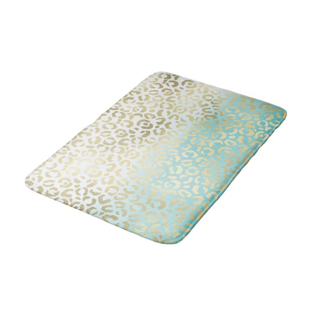 Tapis De Bain Mint Aquarelle Ombre Glam Or Leopard (Angle)