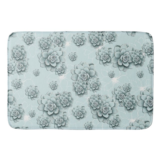 Tapis De Bain Mint Blue Succulents sur motif simple Répéter (Devant)