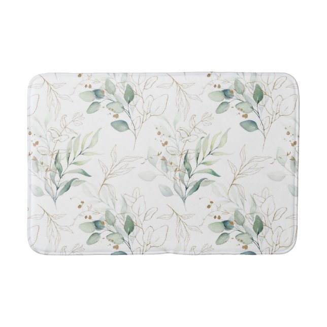 Tapis De Bain Mint Green Pastel Floral Greenery Motif (Devant)