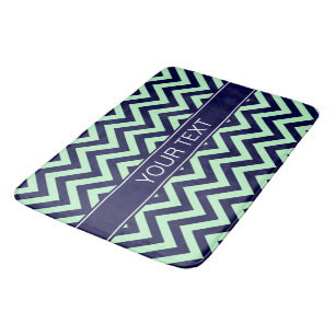 Tapis De Bain Mint Navy LG Chevron Navy Blue Nom Monogramme