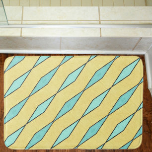Tapis De Bain Mint Vert Jaune Noir Diagonal Rétro Moderne