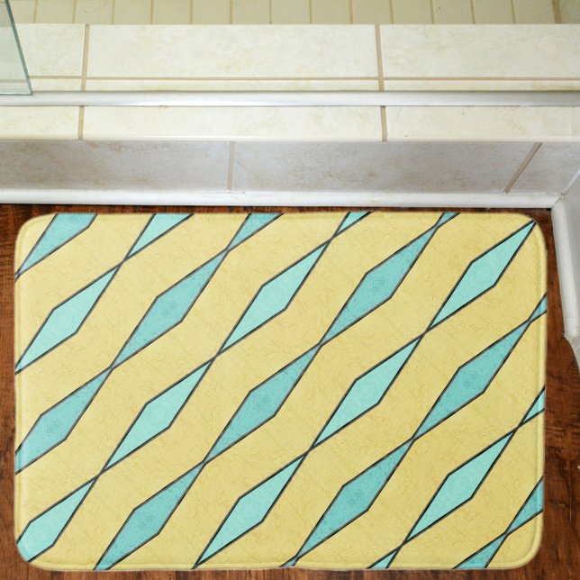 Tapis De Bain Mint Vert Jaune Noir Diagonal Rétro Moderne (Créateur téléchargé)