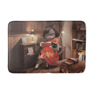 Tapis De Bain Miss Meow - Heure Vintage de lecture de chats