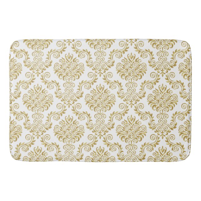 Tapis De Bain Modèle de Damas d'or et de blanc{choisir votre cou (Devant)