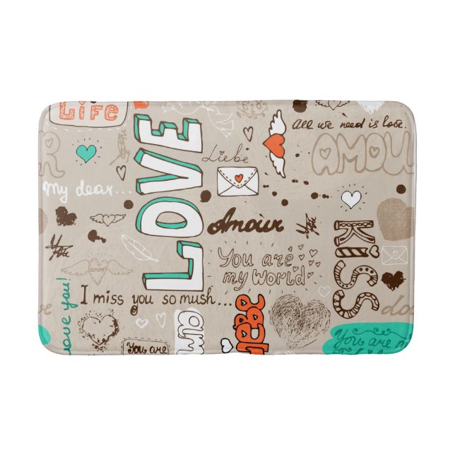 Tapis De Bain Modèle de doodle de citations d'amour (Devant)