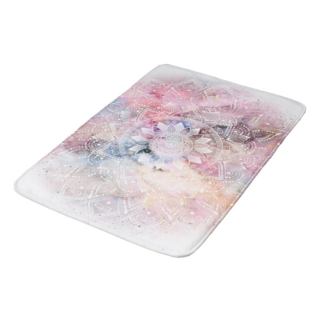 Tapis De Bain Modèle de mandala blanc blanc Whimsical (Angle)