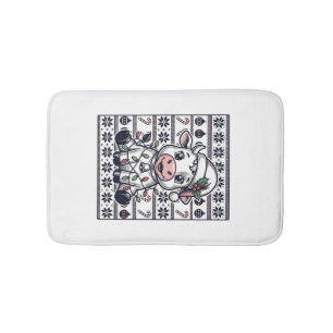 Tapis De Bain Modèle de pull moche de Noël de vache gravé vintag