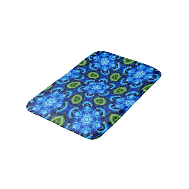 Tapis De Bain Modèle Floral bleu Abstrait (Angle)