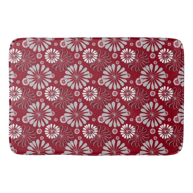 Tapis De Bain Modèle floral bordeaux et gris (Devant)