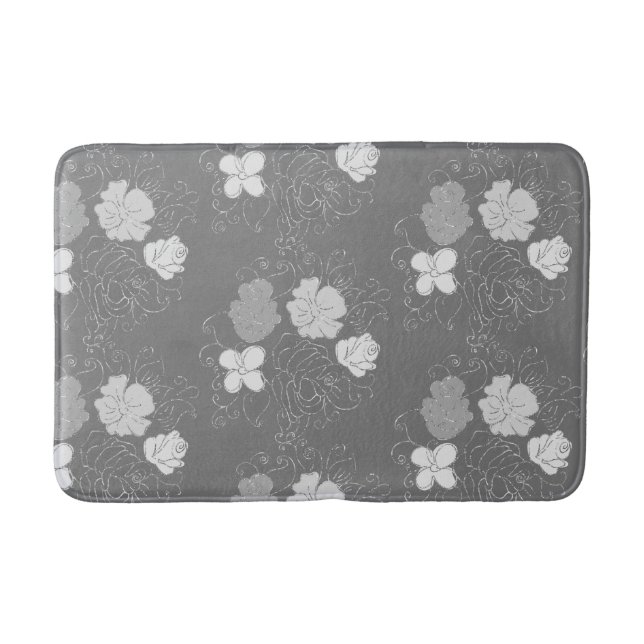 Tapis De Bain Modèle floral gris et blanc moderne (Devant)