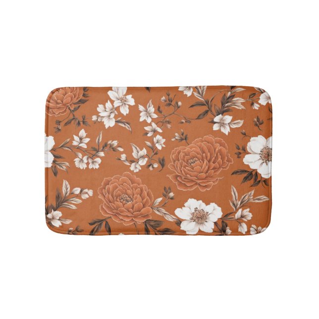 Tapis De Bain Modèle Floral Orange Brûlé (Devant)
