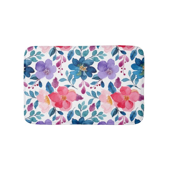 Tapis De Bain Modèle floral rose rose bleu bleu marine moderne (Devant)