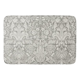 Tapis De Bain Modèle floral simple blanc Damas