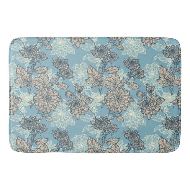 Tapis De Bain Modèle floral sur Arrière - plan bleu (Devant)