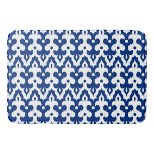 Tapis De Bain Modèle marocain Ikat Damask, Cobalt bleu & blanc