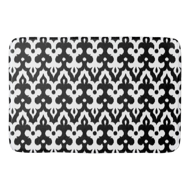 Tapis De Bain Modèle marocain Ikat Damask, noir et blanc (Devant)