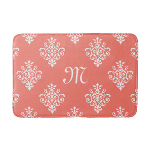 Tapis De Bain Modèle Stylé Corail Damask Avec Monogramme