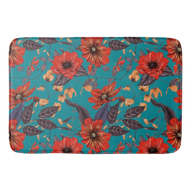 Tapis De Bain Modèle turquoise et rouge (Devant)