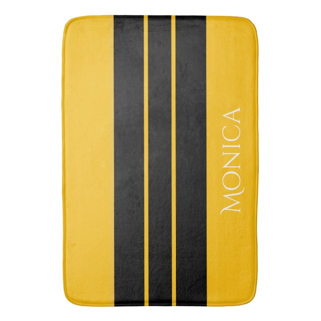 Tapis De Bain  modern black &yellow  monogram name (devant Vertical)