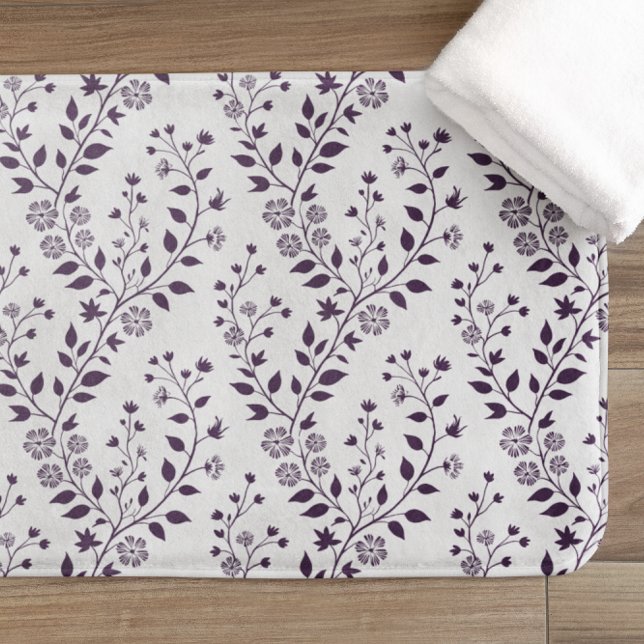 Tapis De Bain Modern Boho Floral Pattern Plum White (Créateur téléchargé)