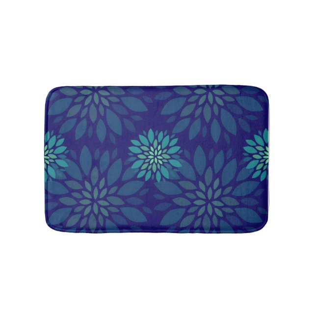 Tapis De Bain Modern Navy Blue and Green Floral Leaves Pattern (Devant)