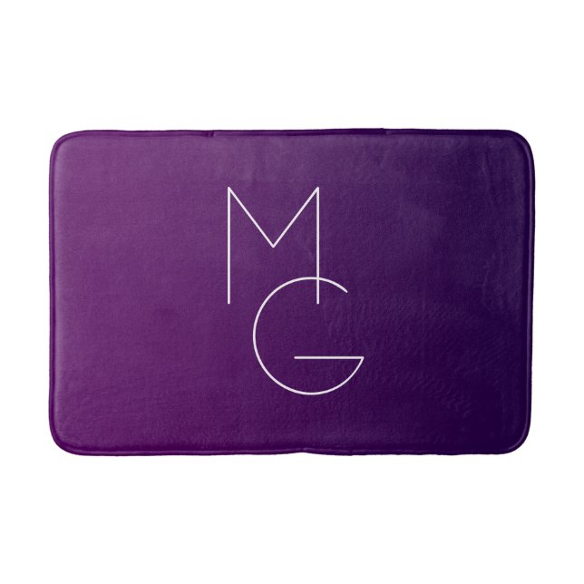 Tapis De Bain Moderne 2 Initiales | Ombre Subtile Violet Foncé (Devant)