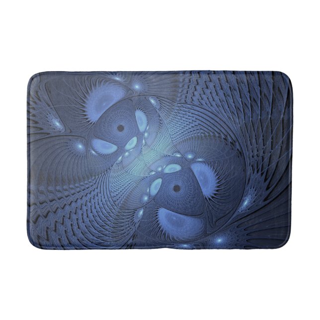 Tapis De Bain Moderne Abstrait tendance Dusk Blue Fractal Art (Devant)