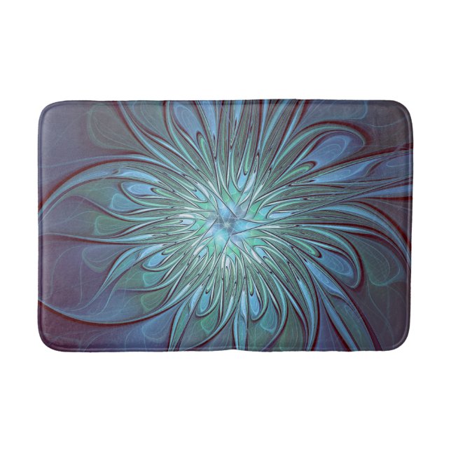 Tapis De Bain Moderne Abstrait tendance Fleur bleue Fractal Art (Devant)