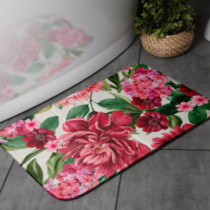 Tapis De Bain Moderne Aquarelle fleurie rose rouge