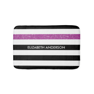 Tapis De Bain Moderne Black Stripes FAUX Purple Glitz et nom