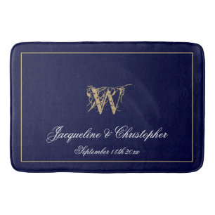 Tapis De Bain Moderne Cute Blue Monogramme Noms Mariage nouvelle