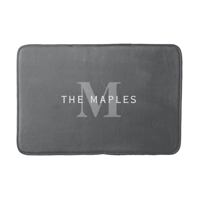 Tapis De Bain Moderne Élégant Gris Foncé Monogramme & Nom (Devant)
