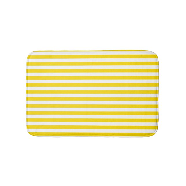 Tapis De Bain Moderne Elégant Modèle Jaune Blanc rayé Petit (Devant)