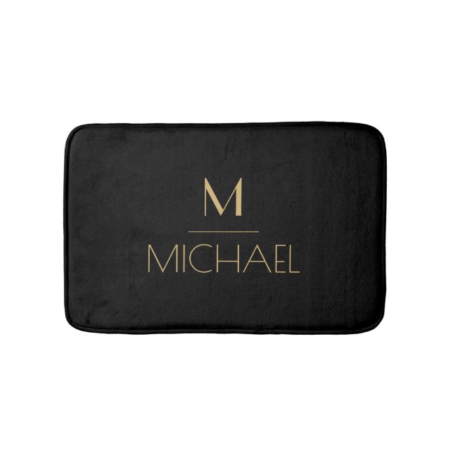 Tapis de Bain Moderne Élégant Monogramme Noir & Or (Devant)