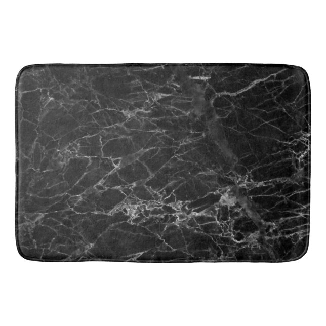 Tapis de bain moderne en faux marbre noir gris et  (Devant)