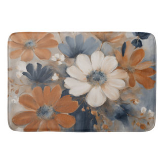 Tapis De Bain Moderne Ferme Maison Bleu Nuit Orange Brûlé Floral