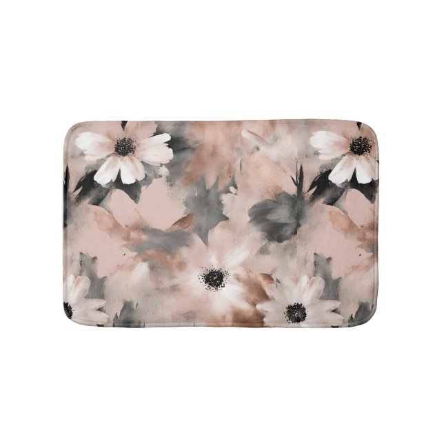 Tapis De Bain Moderne floral rose gris  (Devant)