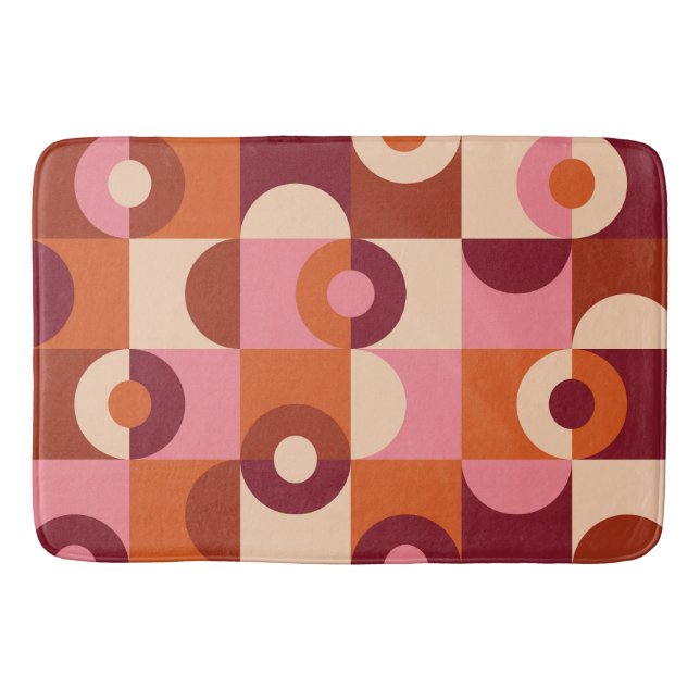 Tapis De Bain Moderne milieu de siècle Demi cercles Rose orange (Devant)