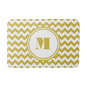 Tapis De Bain Moderne Monogramme Beige Chevron Stripes
