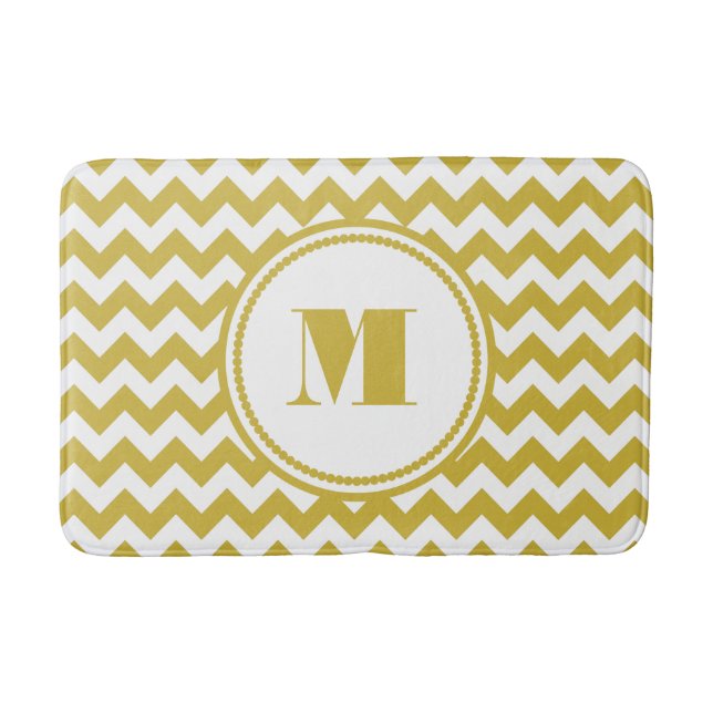 Tapis De Bain Moderne Monogramme Beige Chevron Stripes (Devant)