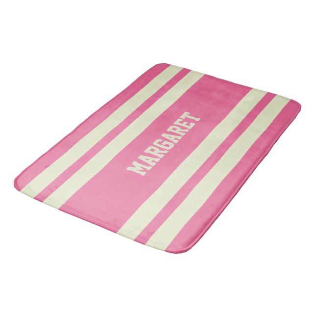 Tapis De Bain Moderne monogramme de nom rose blanc élégant (Angle)