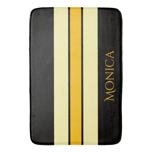 Tapis De Bain moderne nom monogramme noir & jaune beige (devant Vertical)