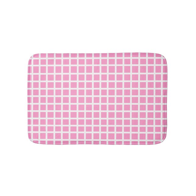 Tapis De Bain Moderne Pastel Rose Et Blanc En vichy (Devant)