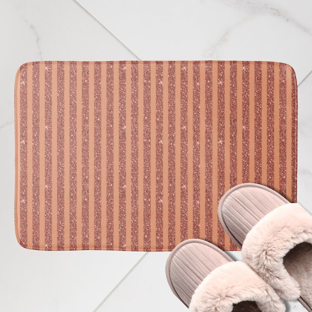 Tapis De Bain Moderne rayures verticales orange mangue pailletée (Créateur téléchargé)