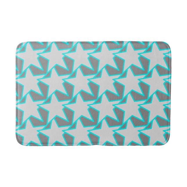 Tapis De Bain Moderne Star Géométrique - gris et turquoise (Devant)