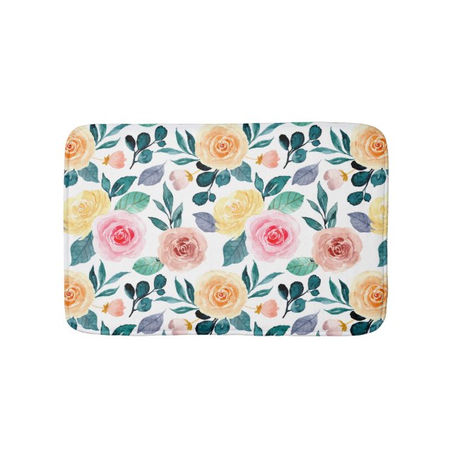 Tapis De Bain Moderne vert Botanique rose pâle Motif Floral (Devant)
