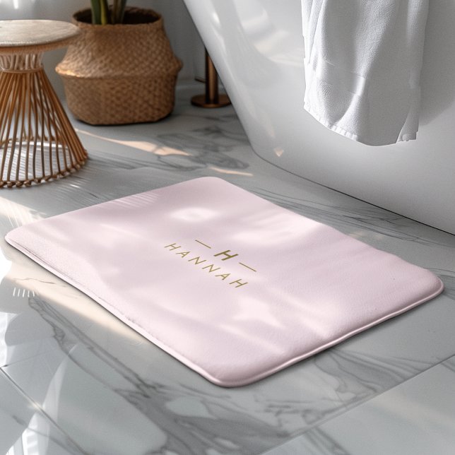 Tapis De Bain Monogram Blush | Elegant Gold Minimum (Créateur téléchargé)